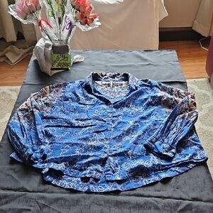 Free People Blue & Navy Printed Button-Up Blouse